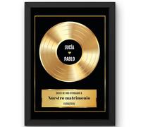 Triangle Deco Disco de Oro Personalizado Foto Nombre Texto - Póster con o sin marco, Lona o plexiglás - Regalo pareja Amor - Idea de regalo Navidad Cumpleaños Boda Mujer Hombre (1 Amor/Fecha)