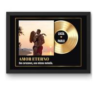 Triangle Deco Disco de Oro Personalizado Foto Nombre Texto - Póster con o sin marco, Lona o plexiglás - Regalo pareja Amor - Idea de regalo Navidad Cumpleaños Boda Mujer Hombre (2 Amor/Amistad)