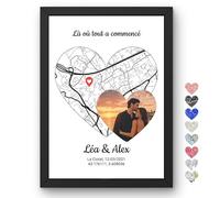 Triangle Déco Lámina personalizada pareja con foto mapa lugar de encuentro GPS corazón nombres fecha con o sin Marco Póster Lienzo Metacrilato - Regalo San Valentín aniversario boda Navidad