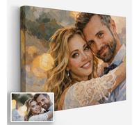 Triangle Déco Retrato personalizado a partir de tu foto estilo pintura al óleo artística Póster Lienzo Plexiglás o Cuadro formato horizontal - Regalo original cumpleaños boda pareja familia