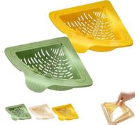 Triangular Draining Baskets for Kitchen Sink, Magnetic Triangular Filter with Rotatable Drain Base, Corner Sink Organizer for Food Scraps, Vegetable Rinsing & Storage(Yellow+Green)