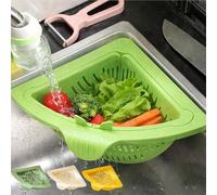 Triangular Draining Baskets for Kitchen Sink, Magnetic Triangular Filter with Rotatable Drain Base, Corner Sink Organizer for Food Scraps, Vegetable Rinsing & Storage(Green)