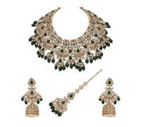 Triangular Elegance Reverse AD Mehandi - Juego de gargantilla chapada (verde)