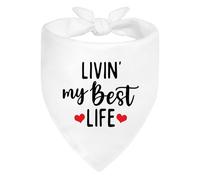 Triángulo Baberos Bufandas 30X70Cm Viviendo Mi Mejor Vida Blanco Pañuelo para Perros Y Gatos Algodón Bufanda De Mascota Baberos Triangulares para Gatos Perros Grandes Medianos Pequeños