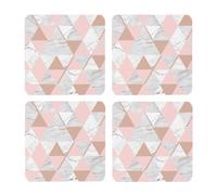 Triángulo Blanco Rosa,Posavasos Cuadrados de Corcho MDF, Almohadilla para Tazas, Juego de 4 Posavasos para Bebidas