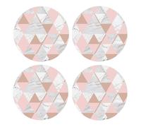 Triángulo Blanco Rosa,Posavasos Redondos de Corcho MDF, Almohadilla para Tazas, Juego de 4 Posavasos para Bebidas