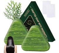 Triángulo de barra de champú natural de 2 piezas, barras de champú de hierba Usman, cabello calmante y de strengns para mujeres y hombres de jabón de barra
