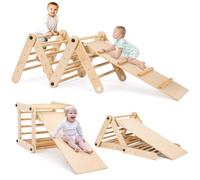 Triángulo de Escalada, Juguetes Triangulares de Escalada, con 20PCS Barra de Escalada, Rampa para Deslizarse o Escalar, Gimnasio Bebe Montessori de Madera para Niños de 1+ Años, Carga 60 kg (Natural)