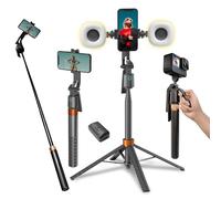 Triángulo de seguimiento facial para iPhone, soporte de viaje de 70 pulgadas con luz, control remoto y gestos, palo selfie para video y transmisión en vivo