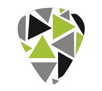 Triángulos aleatorios verde lima gris negro sobre blanco,12 púas de guitarra, 3 grosores diferentes para guitarra acústica, bajo y ukelele