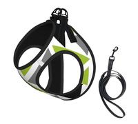 Triángulos aleatorios Verde Lima Gris Negro sobre Blanco,Arnés para Mascotas, arnés Reflectante Ajustable para Perros,L