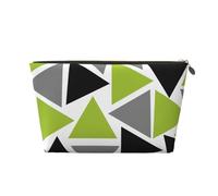 Triángulos Aleatorios Verde Lima Gris Negro sobre Blanco, Bolsa de Maquillaje Bolsa de cosméticos Bolsa de artículos de tocador de Viaje portátil Bolsa de artículos de tocador