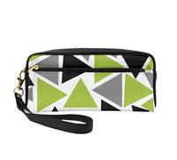 Triángulos Aleatorios Verde Lima Gris Negro sobre Blanco, Bolsa de Maquillaje Bolsa de cosméticos Bolsa de Aseo de Viaje portátil Estuche de Cuero para Mujeres y niñas