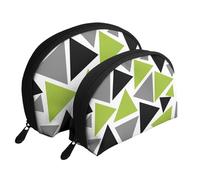 Triángulos Aleatorios Verde Lima Gris Negro sobre Blanco, Bolsa de Maquillaje de Concha, Monedero pequeño para Mujer, Bolsa de artículos de tocador, Bolsa de cosméticos, 2 Piezas