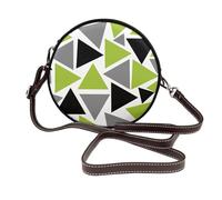 Triángulos aleatorios verde lima gris negro sobre blanco,Bolso de hombro de piel sintética, bolso cruzado redondo - Bolso circular para mujer