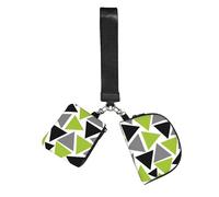 Triángulos aleatorios verde lima gris negro sobre blanco,Bolso de muñeca para deportes al aire libre, monedero portátil, cartera de muñeca con llavero desmontable