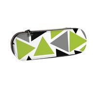 Triángulos Aleatorios Verde Lima Gris Negro Sobre Blanco, Estuche para lápices Estuche para lápices de cuero de PU Estuche para lápices de gran capacidad Estuche para lápices Bolsa de cosméticos