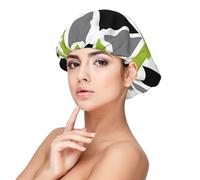 Triángulos aleatorios verde lima gris negro sobre blanco,Gorro de dormir de satén para adultos - Gorro de dormir elástico para mujer, cubrecabello nocturno