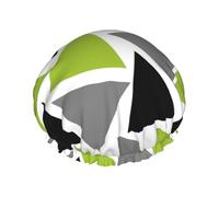 Triángulos aleatorios verde lima gris negro sobre blanco,Gorro de ducha, gorro de noche, gorro de baño elástico impermeable de doble capa, reutilizable para el cabello.