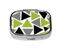 Triángulos aleatorios verde lima, gris, negro sobre blanco, pastillero Meta con 2 compartimentos, organizador portátil