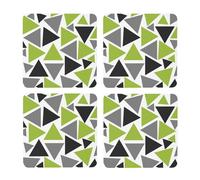 Triángulos aleatorios Verde Lima Gris Negro sobre Blanco,Posavasos Cuadrados de Corcho MDF, Almohadilla para Tazas, Juego de 4 Posavasos para Bebidas