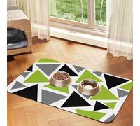 Triángulos aleatorios Verde Lima Gris Negro sobre Blanco,Tapete para Comida de Mascotas, manteles Individuales de Cuero sintético para Gatos y Perros,30x45cm