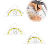 Triángulos geométricos, 3pcs de triángulos geométricos de plástico transparente, cuadrados geométricos con asas extraíbles, triángulos geométricos para escuelas y oficinas para estudiantes de diseño