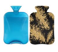 Tribal Ethnic Boho Botella de agua caliente de plumas con cubierta, bolsa de agua caliente transparente de 2 l para compresas frías calientes, calentador de manos para pies, alivio del dolor de
