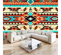 Tribal Tradicional Geométrico Fotomurales no Tejido Beige, 200 x 140 cm Papel Pintado Decoración de Pared moderna, Murales póster efecto 3D, Decorativos Murales para Dormitorio Salón TV Pared