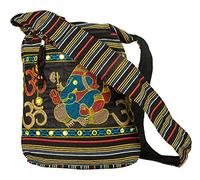Tribe Azure Fair Trade Para Mujer Hobo OM Bolso Negro De Hombro Bandolera Elefante Bordado Para Escuela Para Uso Diario Para Ir De Compras Casual De Peso Ligero.