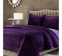 Tribeca Living FLORENCEQUIKISI Florence - Juego de Colcha de Terciopelo sólido de Gran tamaño, Morado, Matrimonio Doble
