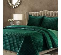 Tribeca Living FLORENCEQUIKISI Florence Velvet Oversized Solid Quilt Set, Verde Esmeralda, 2