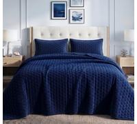 Tribeca Living Juego de edredón de Terciopelo Extragrande, Azul Marino, tamaño Queen