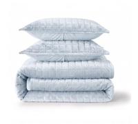 Tribeca Living Juego de edredón de Terciopelo tamaño Queen, Ropa de Cama de Tres Piezas, Incluye edredón de Gran tamaño y Dos Fundas, Terciopelo Muy Suave de 260 g/m², Color Azul Claro