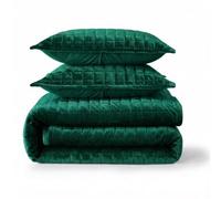Tribeca Living Juego de edredón de Terciopelo tamaño Queen, Ropa de Cama de Tres Piezas, Incluye edredón de Gran tamaño y Dos Fundas, Terciopelo Muy Suave de 260 g/m², Verde Esmeralda