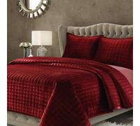 Tribeca Living Juego de Ropa de Cama de Terciopelo de Dos Piezas, Individual, Punto de Caja, edredón de Gran tamaño y Funda de Almohada, Terciopelo Muy Suave de 260 g/m², borgoña