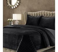 Tribeca Living Juego de Ropa de Cama de Terciopelo de Dos Piezas, Individual, Punto de Caja, edredón de Gran tamaño y Funda de Almohada, Terciopelo Muy Suave de 260 g/m², Florencia/Negro