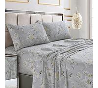 Tribeca Living Juego de sábanas de algodón de 300 Hilos con Bolsillos extraprofundos, tamaño King, Colmar Silver Grey/Multi