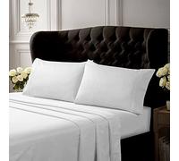 Tribeca Living Juego de sábanas de cama King, juego de sábanas y fundas de almohada de percal de algodón crujiente y suave, bolsillo extraprofundo, 300 hilos, ropa de cama de lujo de 4 piezas, color blanco