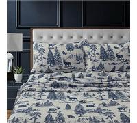 Tribeca Living Juego de sábanas de Franela 100% algodón, 200 g/m², Bolsillo Profundo, Ultra Suave y Acogedor, tamaño King, Deer Toile Azul Marino