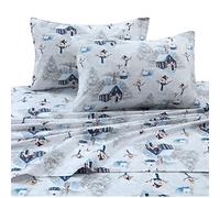 Tribeca Living Juego de sábanas de Franela 100% algodón, Bolsillo Profundo, 170 g/m², Ropa de Cama ultrasuave y acogedora para Invierno, tamaño King, muñeco de Nieve, Azul Marino/Rojo