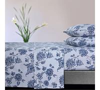Tribeca Living Juego de sábanas de Franela ultrasuave, algodón de 170 g/m², Bolsillo Profundo, acogedora Ropa de Cama de Invierno, tamaño Queen, Floral Azul Profundo