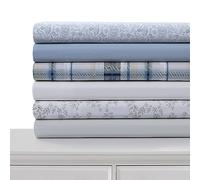 Tribeca Living Juego de sábanas de percal de algodón tamaño Queen, con Bolsillo Extra Profundo, 300 Hilos, Estampado Danielle Paisley Azul