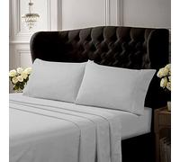 Tribeca Living, Juego de sábanas y fundas de almohada de percal de algodón egipcio crujiente y suave, bolsillo extra profundo, 350 hilos, ropa de cama de lujo de 4 piezas, tamaño Queen, color plateado