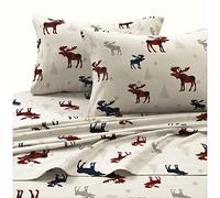 Tribeca Living Plaid Moose Impresa Franela Bolsillo Profundo Juego de sábanas, Multicolor, Plaid Moose, Matrimonio