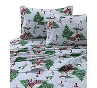 Tribeca Living Plaid Moose Impresa Franela Bolsillo Profundo Juego de sábanas, Multicolor, Snowman Red/Green, Matrimonio Doble