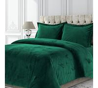 Tribeca Living VENICEDUVETQUEG - Juego de Funda de edredón de Terciopelo de Venecia, tamaño Grande, Color Verde Esmeralda