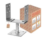 TRIBECCO® Casquillo atornillable en forma de U para postes de madera cuadrados, acero galvanizado en caliente, zapato de soporte en U sobre soporte de acero estriado, ancho ajustable hasta 160 mm,