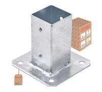 TRIBECCO® Casquillo atornillable para postes de madera cuadrados, galvanizado en caliente, 50 x 50 mm, casquillo de suelo, soporte para vallas, placa de suelo, fijación