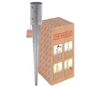TRIBECCO Casquillo para suelo de impacto galvanizado en caliente, soporte para postes redondo, manguito de suelo, ancla, acero plateado, anclaje al suelo (fi 81 mm/650 mm)